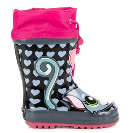 American Club Pigens wellies med amerikansk ribbing lyserød grå