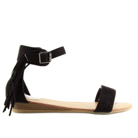 Sorte damesandaler med sorte frynser