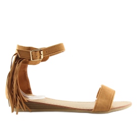 Damesandaler med kamelfrynser brun