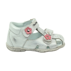 Bartuś sandaler til velcro med sølvblomster