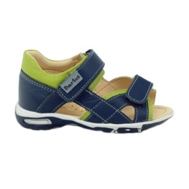 Læderdrenge Sandaler til velcro 137 Navy/Green Bartuś blå