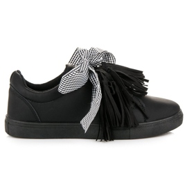 Bundne sneakers med frynser sort