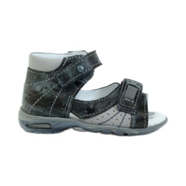 Læderdrenge sandaler med velcro og reflekser 1407 grå renbut