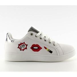 Søde læber FB-15 WHITE / SILVER sneakers med patches hvid