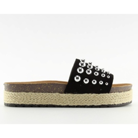 Sorte espadrilles hjemmesko med nitter S03