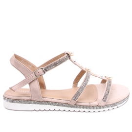 Sandaler med lyserøde perler RC-33 Pink