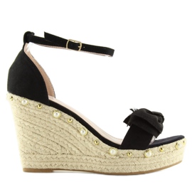 Sorte sandaler espadriller på kiler L2668