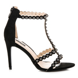 Sandaler på høj hæl med rhinestones sort