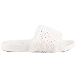 Erynn Hvide flip-flops med pels