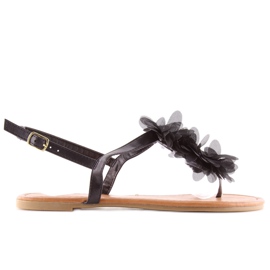 Sorte sandaler med blomster CK36P sort