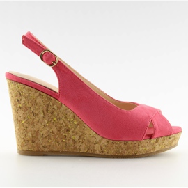 Sandaler på en kilehæl af kork pink 6421 Pink lyserød gul