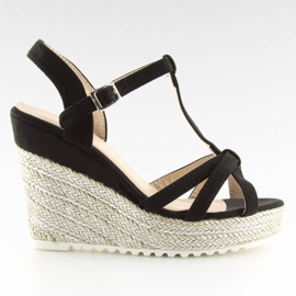 Sorte sandaler, espadriller på kiler, sorte 680-30 Sort
