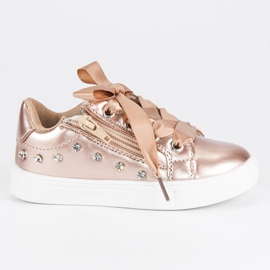 Golden Sneakers With Ribbon gylden