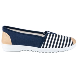 Blåstribede slipons hvid brun marine blå