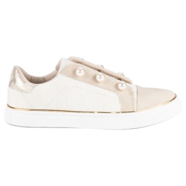 American Club Damesneakers med perler beige