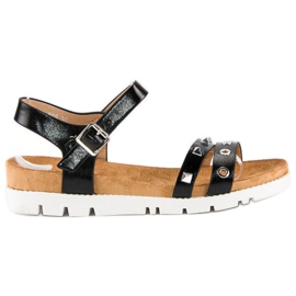 Forever Folie Sorte sandaler med rhinsten