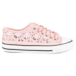 Sneakers med blonder lyserød