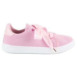 Tekstil sneakers med snøre lyserød