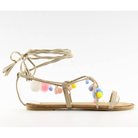Sandaler med pomponer beige 6009 beige