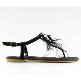 Sorte sandaler med fjer 7267 Sort