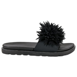Hjemmesko med pompon sort