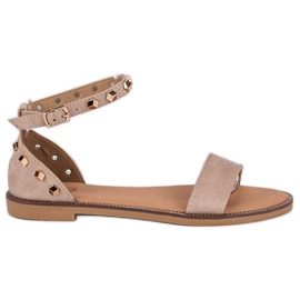 Fashion Sandaler i ruskind med nitter brun