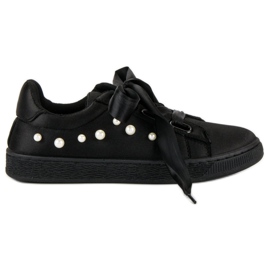 Satin sneakers med perler sort