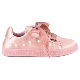 Satin sneakers med perler lyserød