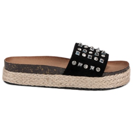 L. Lux. Shoes Espadriller flip-flops med nitter sort