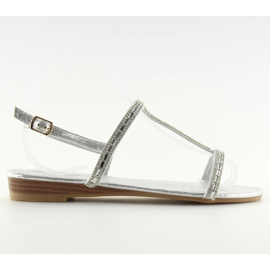 Sølv sandaler med cubic zirconias 86-C010 sølv grå