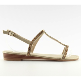 Sandaler med gyldne cubic zirconias 86-C010 Guld gylden