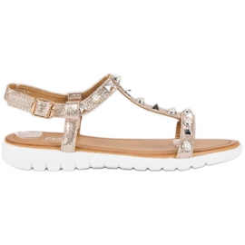 Flade sandaler med rhinsten gul