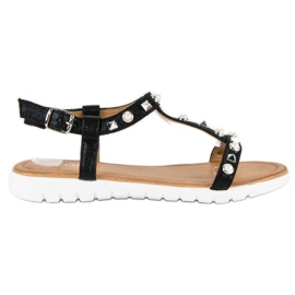 Flade sandaler med rhinsten sort
