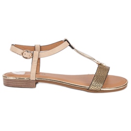 L. Lux. Shoes Beige flade sandaler brun gul
