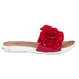 Røde flip-flops med blomster