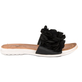 Sorte flip-flops med blomster