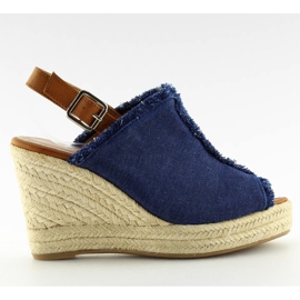 Espadrilles på marineblå kiler LL153 blå brun marine blå