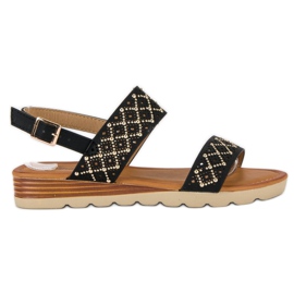 Primavera Gennembrudte flade sandaler sort
