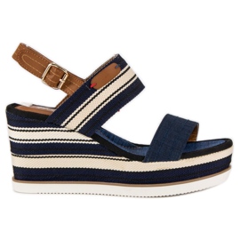 Ribbede sandaler med kile marineblå