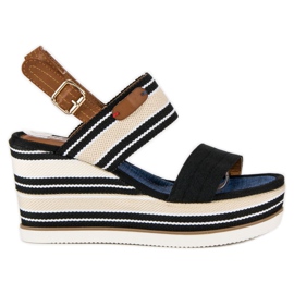 Ribbede sandaler med kile sort
