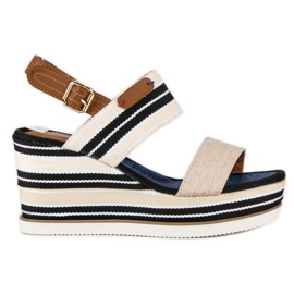 Ribbede sandaler med kile brun