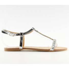 Sølv sandaler med cubic zirconia SY644 sølv grå