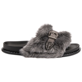 Moderigtige flip-flops med pels grå