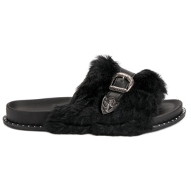 Moderigtige flip-flops med pels sort