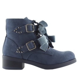 Snørestøvler med sløjfer marineblå C-7101 Denim