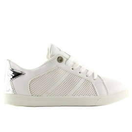 Hvide sneakers med en stjerne A6213 HVID / SØLV