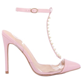 Pumps på en lyserød gennemsigtig hæl KK06 Pink