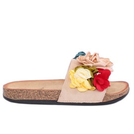 Kvinders beige tøfler P-848 Beige flerfarvet lyserød