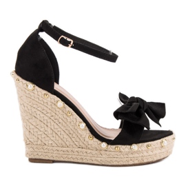 STEPHAN Espadrilles sandaler med sløjfe sort