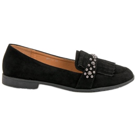Laura Mode Sorte loafers med rhinestones